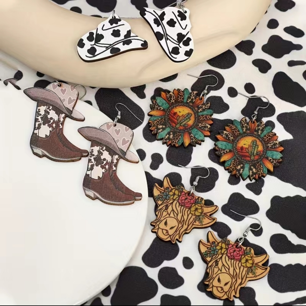 Country Western Boho Cowgirl Drop Earrings 4 Earring Set - Picture 3 of 6